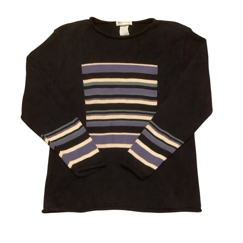 PARKHURST DARK BLUE STRIPED LONG SLEEVE KNIT SWEATER/ Size M - Picture 8 of 13